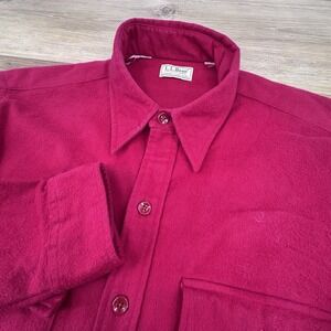 VTG LL Bean Chamois Button Up Shirt SZ LARGE Red USA Made Long Sleeve
